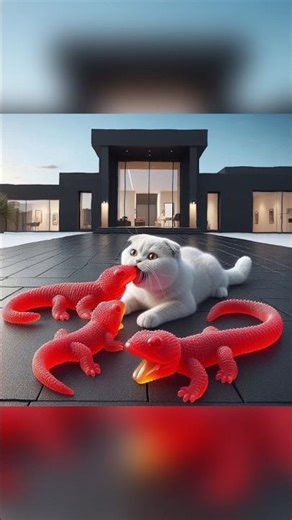 cute cat eating gummy gecko fly red frog #catcute #funny #shorts