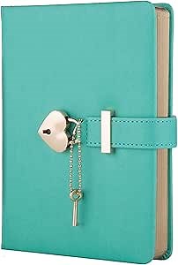 Heart Shaped Lock Diary with Key PU Leather Cover Journal Personal Organizers Secret Notebook for Girls & Women B6 Size 5.3x7inch (Green Diary)