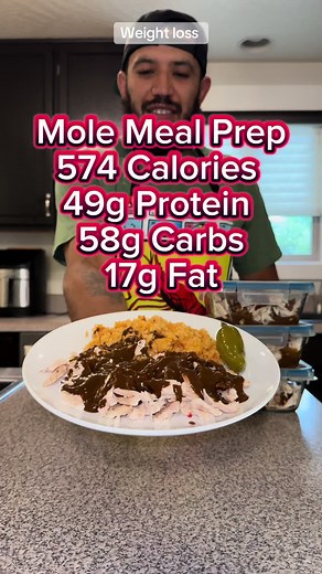 Weight loss! Mexican food! For the meat, I used grilled chicken breast! I grilled it myself, but you can also use pre-cooked shredded chicken breast. Just make sure to read the label if you choose to go that route to ensure it doesn't have a bunch of extra fat! My recommendation for a great pre-shredded chicken would be del real! For the mole, it comes in the box ready to go just have to heat it! It says to add oil so you will substitute that with some zero-calorie cooking spray! Use 1 serving (