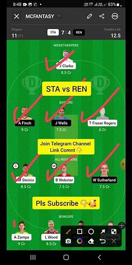 STA vs REN Dream11 Team / BBL T20 Match Prediction #shorts #treading #viral #stavsren #fcg