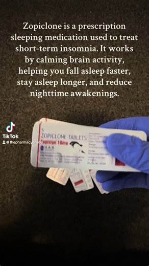 Zopiclone is a prescription sleeping medication used to treat short-term insomnia. It works by calming brain activity, helping you fall asleep faster, stay asleep longer, and reduce nighttime awakenings. #foryoupage #fyp #zopiclone #insomniac #insomnia