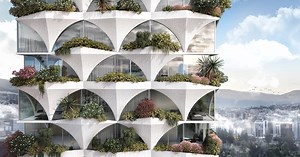 ODD architects designs sunflower-inspired tower with arched facades and 'mini forests'