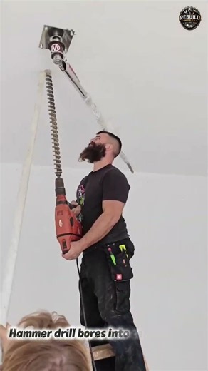 Drilling Overhead into Ceiling Bracket 🔩 #Construction #Electrical #DrillWork