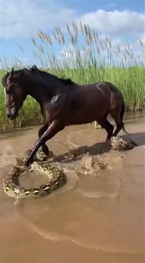 Cruel Moment in Nature: Horse and Snake Conflict
