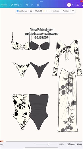 Using the swimwear mockup pack to design a sophisticated monochrome swimwear collection in Canva! If you’ve been wanting to design your own collections but have no idea where to start, these mockups are for you!!!!