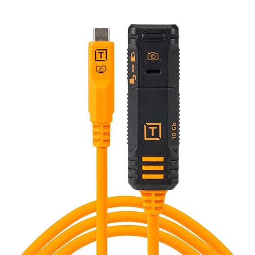 Tether Tools TetherPro Optima 10G USB-C TetherBoost Locking Extension Cable, 16’ - High Visibility Orange