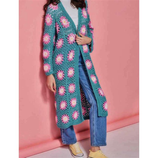 Crochet Boho Granny Square Duster Flower Motif Long Cardigan Pattern Digital PDF Download - Etsy