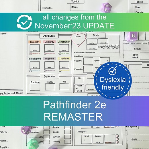 Dyslexia Friendly Pathfinder 2e Remaster Character Sheets With Clear and Simplified Format, 14 Page Form Fillable PDF Pack - Etsy