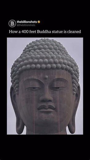 The Billion Shots™ on Instagram: "The cleaning of the Ushiku Daibutsu in Ibaraki Prefecture, which stands at an imposing 120 meters (approx. 394 feet), is a monumental task performed by professional window cleaners who must double as skilled mountain climbers. This annual ritual involves workers suspended by specialized ropes and pulleys from the top of the Buddha’s head, where they use high-pressure hoses and brushes to remove dirt, bird droppings, and oxidation from the massive bronze plates.