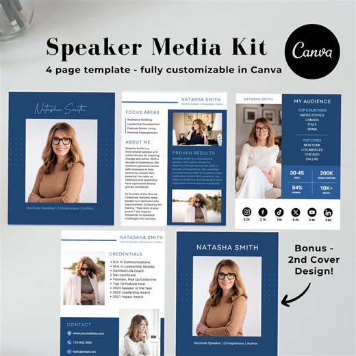 Speaker Media Kit Template, Canva, 4-page (digital Download)