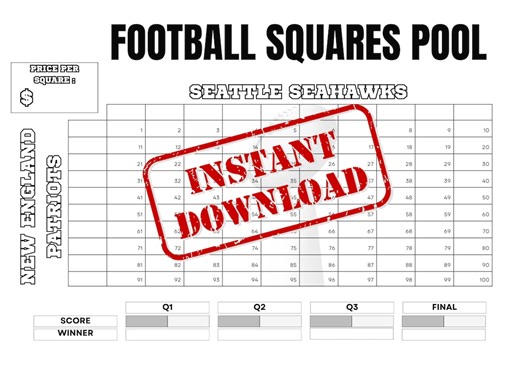 Football Squares Pool Printable Big Game Party Office 100 Grid Betting Template Ink Saver PDF PNG A2 A4 2026 Sunday Football Chart Sheet - Etsy Canada