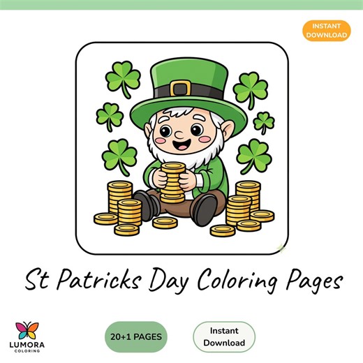 St Patricks Day Coloring Pages for Kids - Cute Leprechaun Shamrock Printable - Etsy