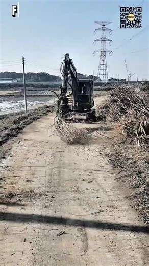 Fast Road Cleaning Using an Excavator & Tree Branch Trick