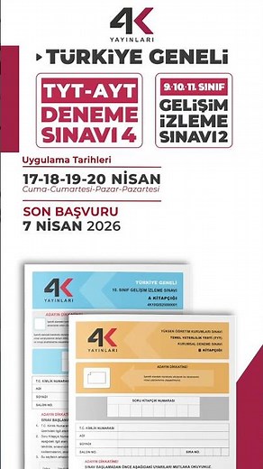 4K Yayınları TYT-AYT Türkiye Geneli Deneme Sınavı 4 ve 9-10-11. Sınıf Gelişim İzleme Sınavı 2
