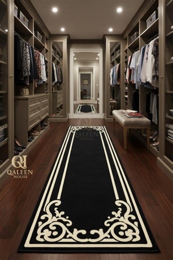 Hand Tufted Wool Runner Rug – Black Cream Vintage Scroll Border - Etsy