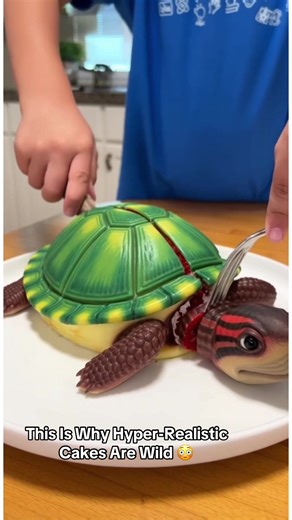 I thought this was real until the cut 😱🐢🎂 This hyper-realistic tortoise cake feels illegal to eat. Would you try it or run away? 👀👇 #fyp