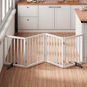 Semiocthome Bamboo Pet Gate for Doorway, Freestanding Dog Gates for Stairs, Dog Fence, 74"W, White
