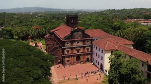 A beautiful drone shot of the Old Goa churches in Goa, India Stock Video