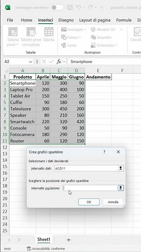 Come Creare Grafici a linee/Sparkline in Excel: Dati in un Colpo d'Occhio! 📊 #exceltips #excel