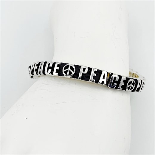 Vintage Peace Sign Symbol Bracelet Stretch Bangle Black Enamel Silver Tone -gift Box - Etsy