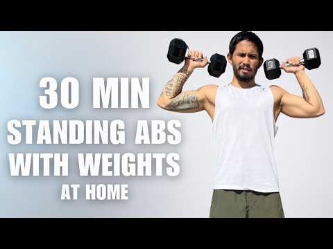 30 MIN Standing Abs Workout With Weights 🔥 Dumbbell HIIT Core (No Repeats, At Home)
