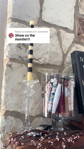 Replying to @maddie b:) here is the mantle with the spools #fireplace #mantel #valentinesday #mackenziechilds