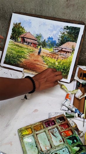 How to draw a easy Watercolour/watercolour landscape painting demonstration#watercolor #artshorts