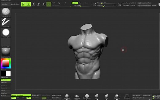 【zbrush】基础教程怎么雕刻一个肌肉躯体，一步一步演示出来