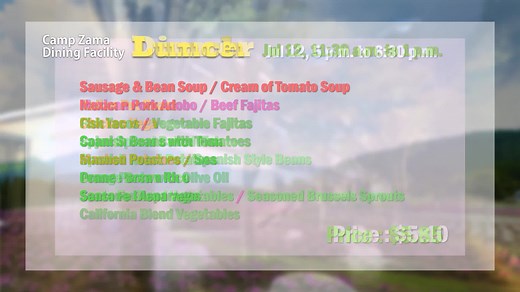 Wondering what's to eat this week at the Camp Zama Dining Facility? Wonder no longer! Here's your handy menu. | United States Army Garrison Japan