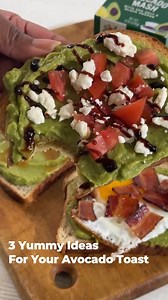 5.8K views · 890 reactions | Mix up your Avocado Toast routine and try one of these three ideas with our yummy Avocado Mash陋 Let us know your favorite! 1️⃣ Add an egg + bacon crumbles 2️⃣ Top with tomatoes, crumbled feta + balsamic glaze 3️⃣ Spice it up with your favorite hot sauce Find Avocado Mash in stores near you: https://goodfoods.com/store-locator | Good Foods | Facebook