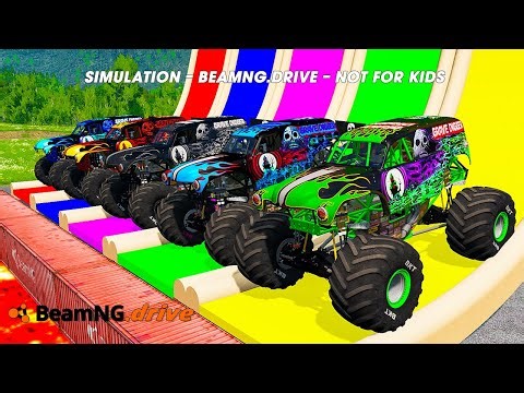 5 MONSTER TRUCKS vs GIANT COLOR WATER SLIDE #103 - BeamNG.Drive