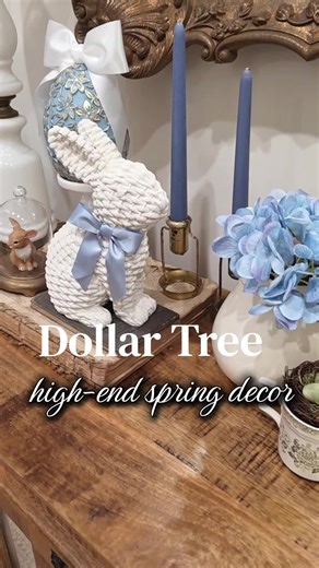 #dollartreediy #springdiydecor #budgethomedecor #springdecorideas Have you been to Dollar Tree lately? Their spring decor is so good—and today I’m turning budget finds into high-end home decor with simple DIY upgrades. From oversized decorative eggs and moss bunnies to lanterns and resin rabbits, these Dollar Tree items get elevated with paint, gilding wax, bows, and creative details. I’m using Dixie Bell paints, gold markers, and thrifted ribbons to create on-trend blue and gold spring decor th