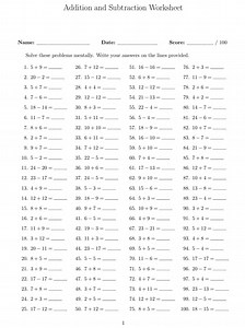 100 Addition and Subtraction Math Worksheet | 10 000 Questions | Printable Worksheet | Digital Download - Etsy