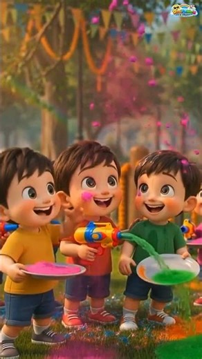 Holi Special 3D Cartoon Rhyme for Kids 🌈 | Rangon Ki Masti | Baby Holi Song #holiday #funforkids