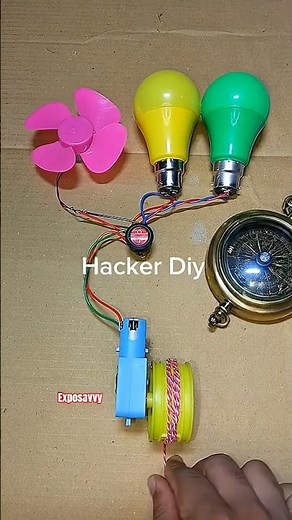 Running Metal Gear Motor to Power LED Lights & DC Fan ⚡ Amazing DIY Generator #shorts #tech #dcmotor