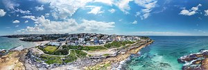 Tamarama Point Sydney aerial panorama with partly cloudy sky 360 Panorama | 360Cities