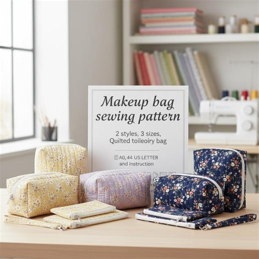 Makeup Bag Sewing Pattern PDF | Quilted Toiletry Bag Pattern | 2 Styles 3 Sizes | Zipper Pouch DIY | Cosmetic Bag Pattern | Instant Download - Etsy