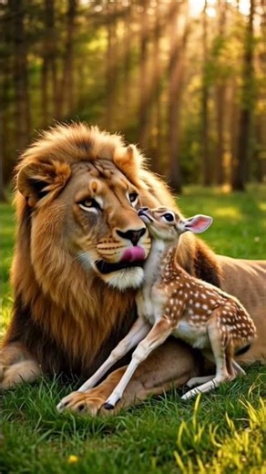 loin and baby dear ai vedio #loin #deer #cats