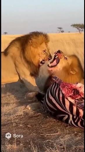 Two Lions Battle Fiercely Over Zebra | Wild Animal Fight Caught on Camera” #shorts #mustwatch