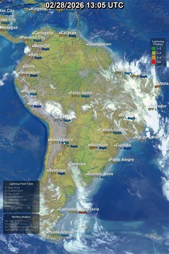 South America 24 Hour Satellite Weather | February 28, 2026 #shorts