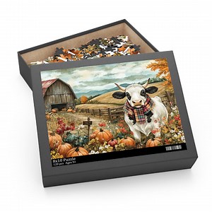 Charming Farm Cow Puzzle, Barnyard Autumn Jigsaw, Cozy Fall Puzzle, Rustic Farmyard Scene Puzzle for Relaxation Fun,unique Jigsaw, Family, - Etsy