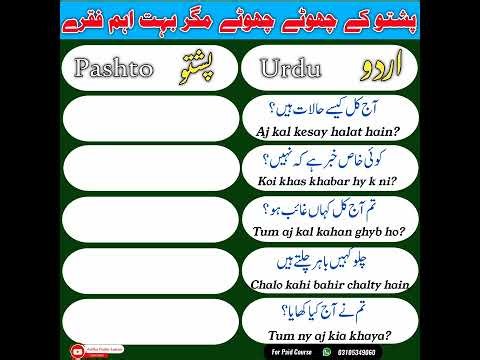 New 32 Pashto Basic Phrases For beginners | Daily Routine 32 Sentences in Pashto |Pashto into urdu