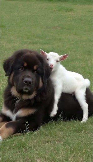 My 150lb Newfoundland Puppy Has a New Best Friend... And He's TINY 🐐 #shorts