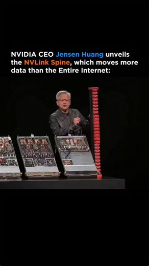 Investing | Business | Crypto on Instagram: "NVIDIA’s New NVLink Spine Just Outran the Entire Internet At Computex 2025, Jensen Huang didn’t just unveil hardware—he dropped a neural superhighway. The NVLink Spine moves a staggering 130 terabytes per second across 5,000 fully meshed coaxial cables. That’s more than the entire global internet—combined. Let that cook. It links 72 GPUs into one unified AI brain, engineered to run trillion-parameter models and AGI-scale workloads like they’re nothing
