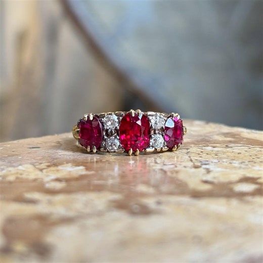 Vintage Three Stone Ruby Ring, 925 Sterling Silver Engagement Anniversary Band - Etsy