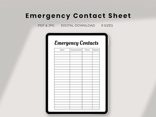 Emergency Contact List PDF | Organize Emergency Info for Individuals | Contact Sheet | Classroom & Workplace Emergency Preparation - Etsy