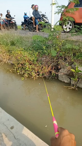 Gagal Fokus..!! Mancing Di Selokan Pinggir Jalan Jadi Pusat Perhatian Para Pengguna Jalan #mancing