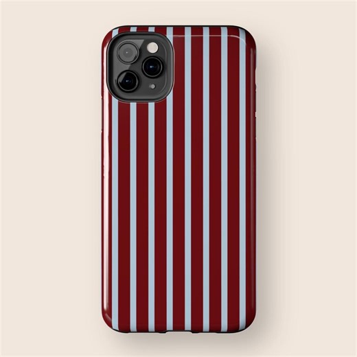 Cherry Red Striped Phone Case | Light Blue Vertical Stripes | Preppy Sporty Style | Minimalist Aesthetic | Glossy Tough Case for iPhone 7-16 - Etsy