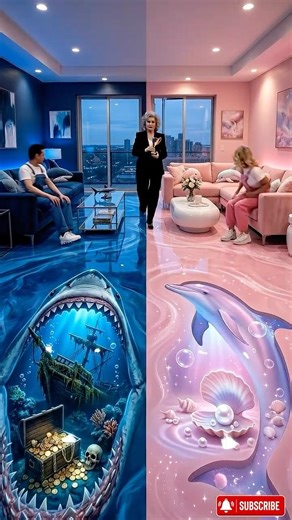 THIS BLUE & PINK FLOOR IS INSANE! 😱🦈💗 Shark Treasure vs Dolphin Pearl Epoxy Floor #shorts #diy
