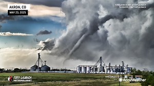 WATCH THIS COLORADO TORNADO SNAKE ACROSS THE SKIES NORTH OF AKRON... Here are a series of clips from last Friday in northeast Colorado of one of the more beautiful, and odd-moving tornadoes this state has seen recently. Timelapse clips show how this tornado weaves across the skies north of the town of Akron (please excuse my big ol' melon) and eventually ropes out into nothingness. The National Weather Service confirmed three tornadoes on May 23, this one being an EF-2. While it damaged a home n